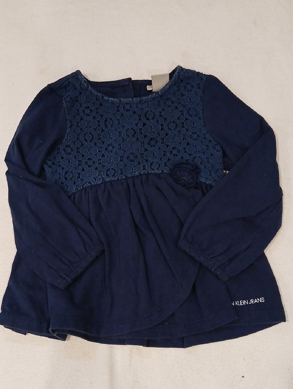 Calvin Klein Jeans Girls' Navy Lace Yoke Long-Sleeve Top